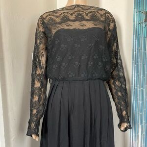 Vintage 1960s Albert Capraro I. Magnin Black Lace Dress Size Small